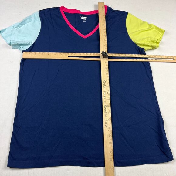 Lands End Womens Colorblock V-Neck Tee Medium Casual Soft Cotton Short Sleeve - Picture 4 of 9
